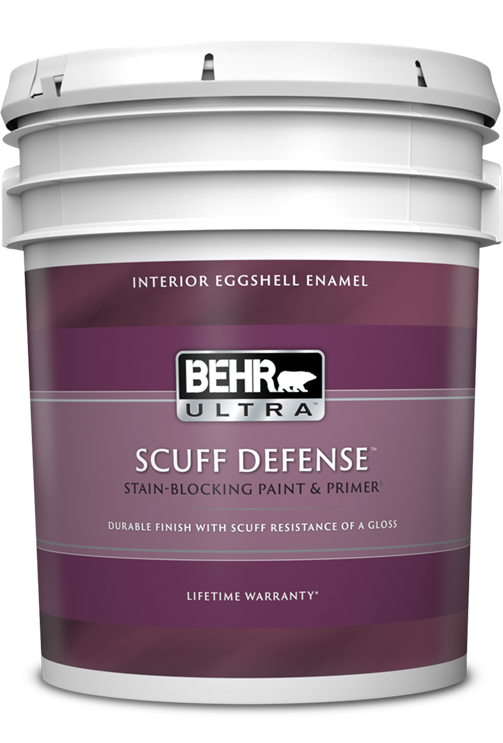 5 gal pail of Behr Ultra Scuff Defense interior paint, eggshell