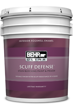 5 gal pail of Behr Ultra Scuff Defense interior paint, eggshell