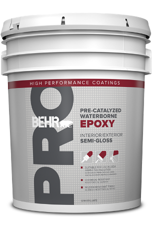 5 gallon of BEHR PRO Pre-Catalyze Waterborne Epoxy Semi-Gloss HP150