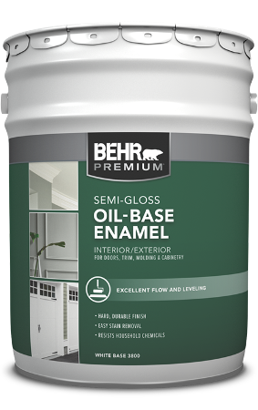 5 gal pail of Behr Oil Base semi-gloss enamel paint