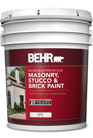 5 gal pail of Behr Masonry Stucco and Brick Paint, flat