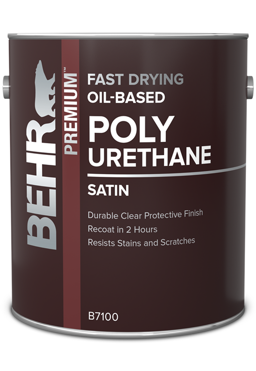 1 gallon can of Behr Premium Fast Drying Oil Based Poly Urethane satin, interior