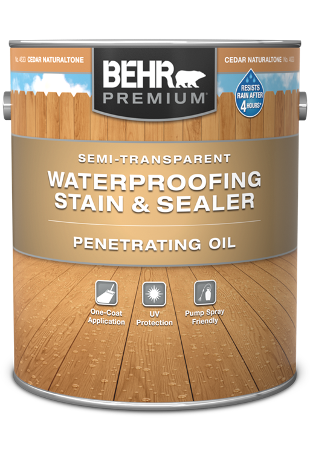 1 gal can of Behr Premium Semi-Transparent Waterproofing Stain and Sealer Penetrating Oil