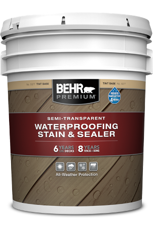 5 gal pail of Behr Premium Semi-Transparent Waterproofing Stain and Sealer