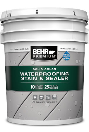 5 gal pail of Behr Premium Solid Color Waterproofing Stain and Sealer
