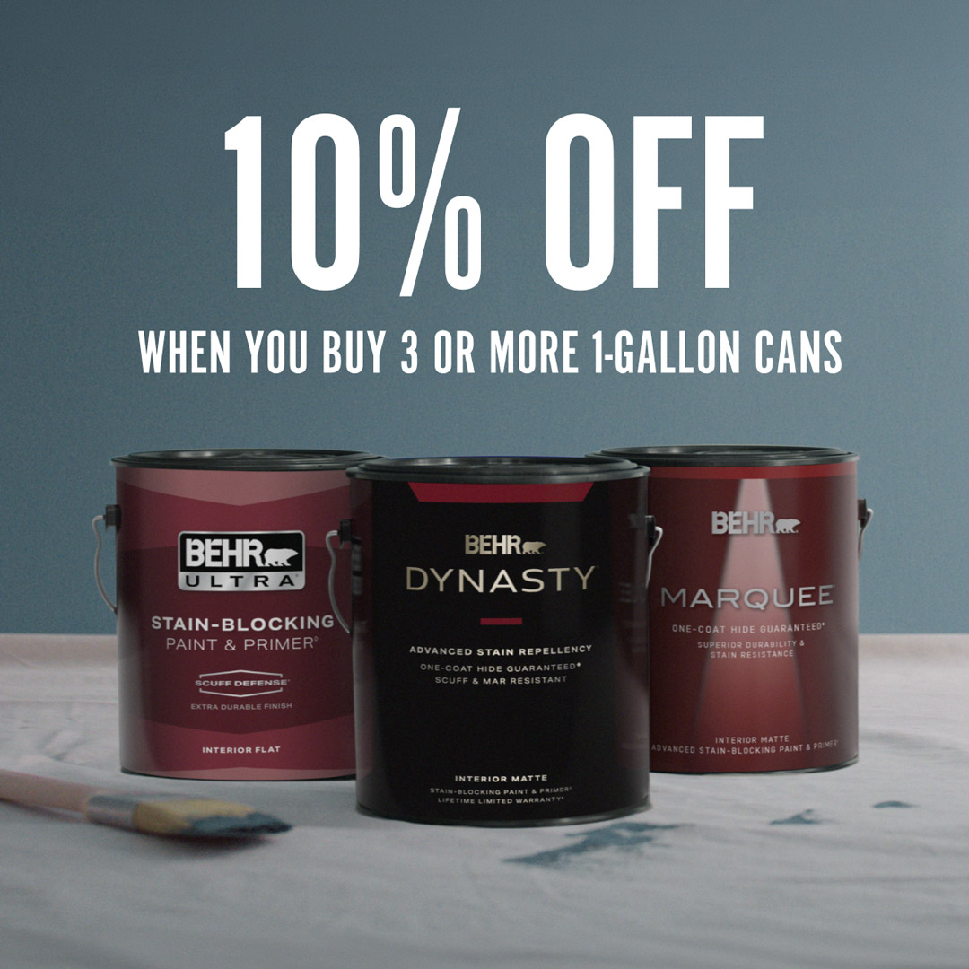 10% off select Behr paint banner featuring Behr paint