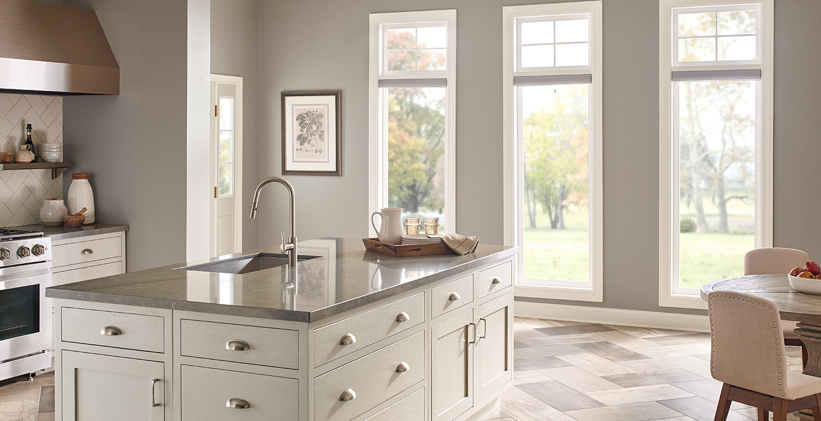 grey kitchen wall white cabinet behr paint