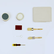 Aerial shot of tools needed to paint furniture