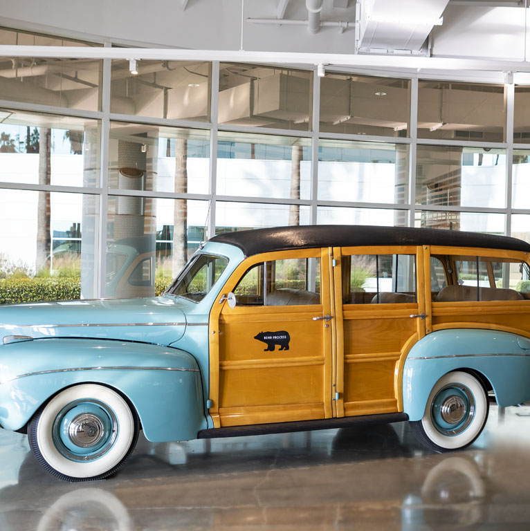 Mobile view of Behr Woody Wagon in front lobby.