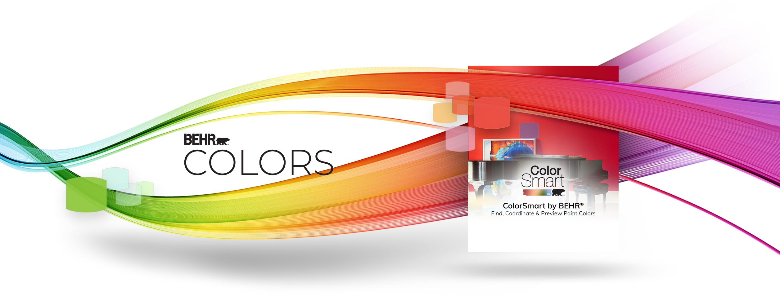 Creative image of ribbons of color sweeping across the page, winding around ColorSmart logo.