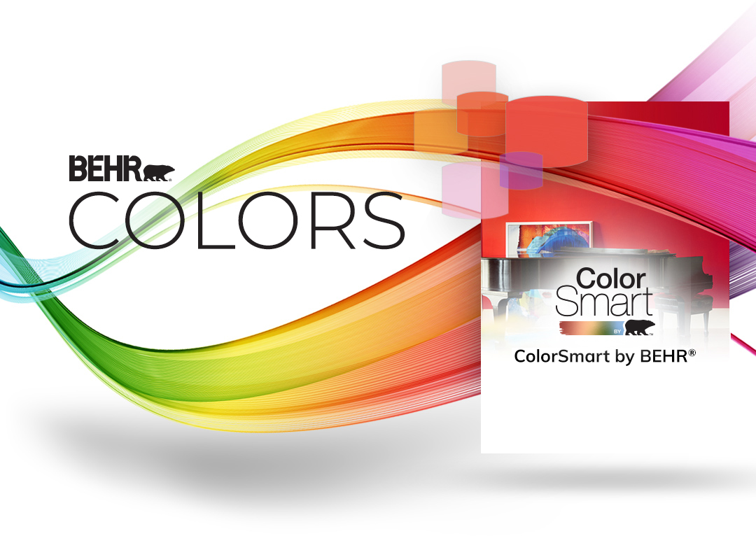 Mobile-sized creative image of ribbons of color sweeping across the page, winding around ColorSmart logo.