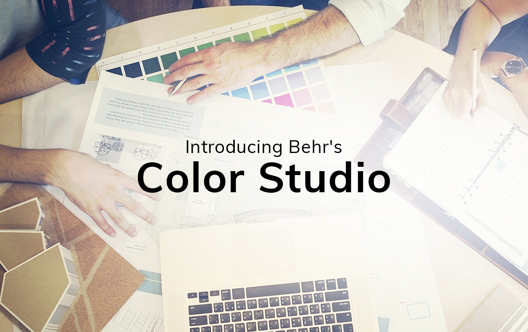 Color Studio resources text with people looking at different color palettes in the background