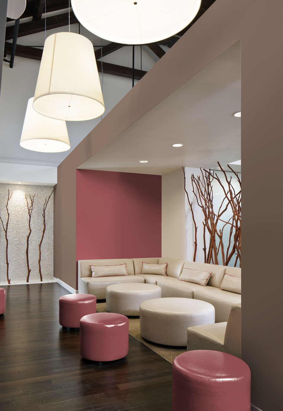 A lobby area with seating and ottoman mobile.
Lingonberry Punch M150-6
