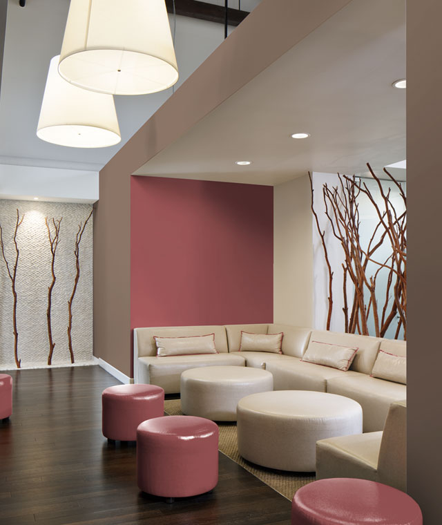 A lobby area with seating and ottoman.
Lingonberry Punch M150-6