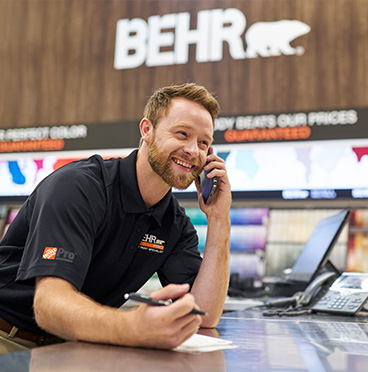Behr Pro Rep on the counter of a Home Depot Store