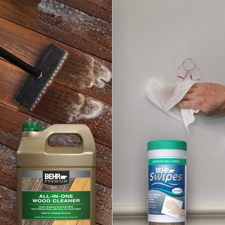 BEHR Cleaner products - BEHR Premium All-in-one Wood Cleaner and BEHR Swipes