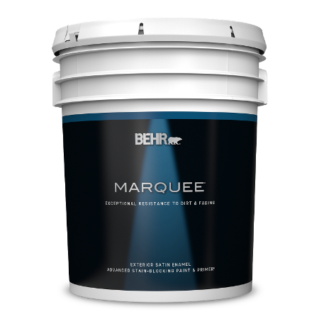 BEHR Marquee exterior satin 5 gallon product can image.