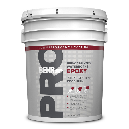 BEHR PRO Pre-Catalyzed Waterborne Epoxy Eggshell 5 Gallon product can Image.