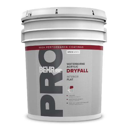 5 gallon pail of Behr Pro waterborne acrylic dryfall coating interior flat