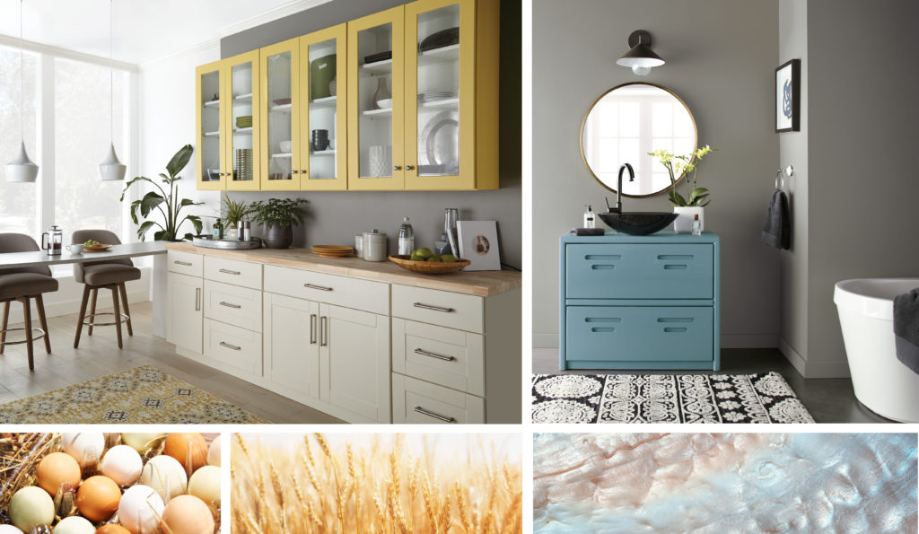 a kitchen and bathroom painted in a dark neutral color.