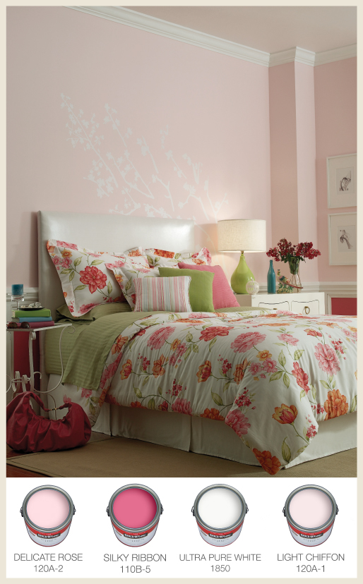 Pink Bedroom with botanical decal