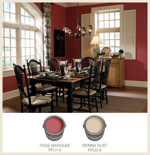 Red Dining Room off-white trim