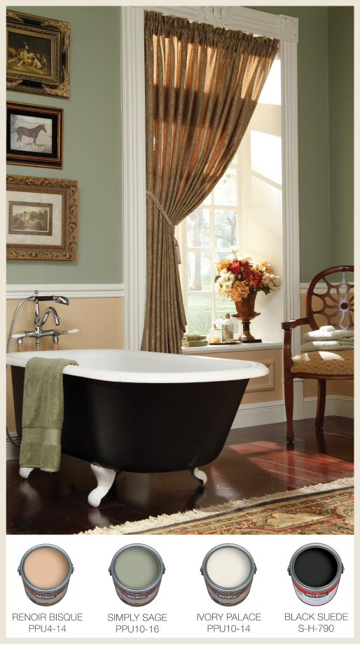 English Country Bath with Black Tub