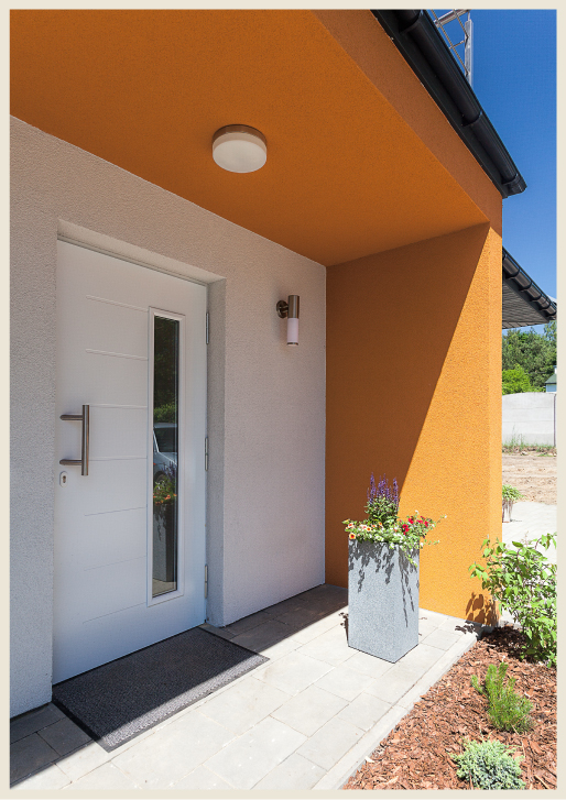 Fiery orange stucco exterior