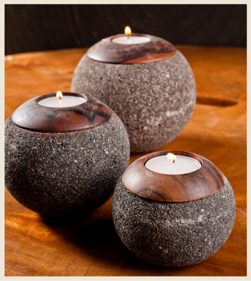 Modern stone and wood candle holders