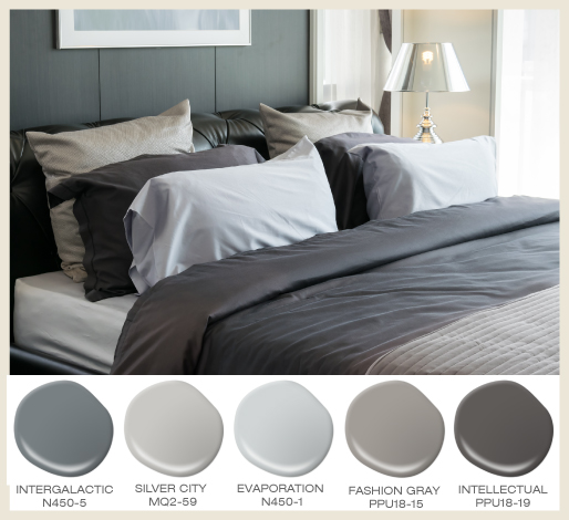 Layered shades of gray in the bedroom for a comfortably masculine look.