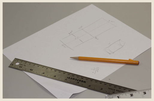 A pencil sketch of measurements to place door handles.