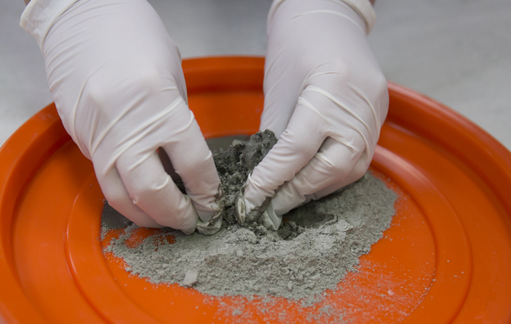 mixing the cement and water