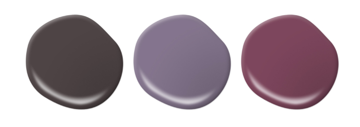Three paint drops in different shades of purple.
