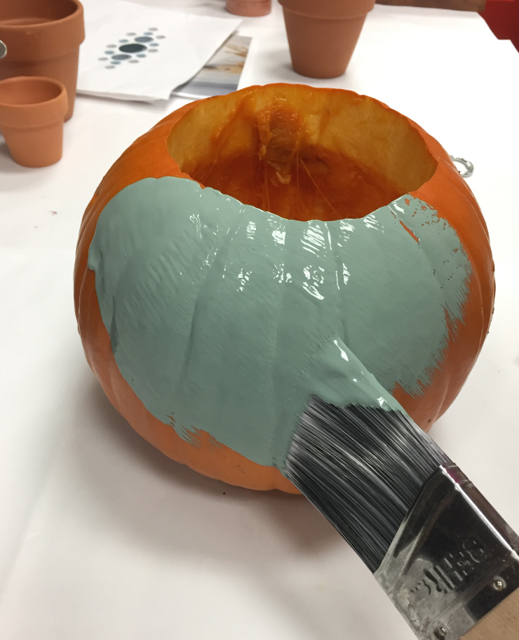 Pumpkin being painted.