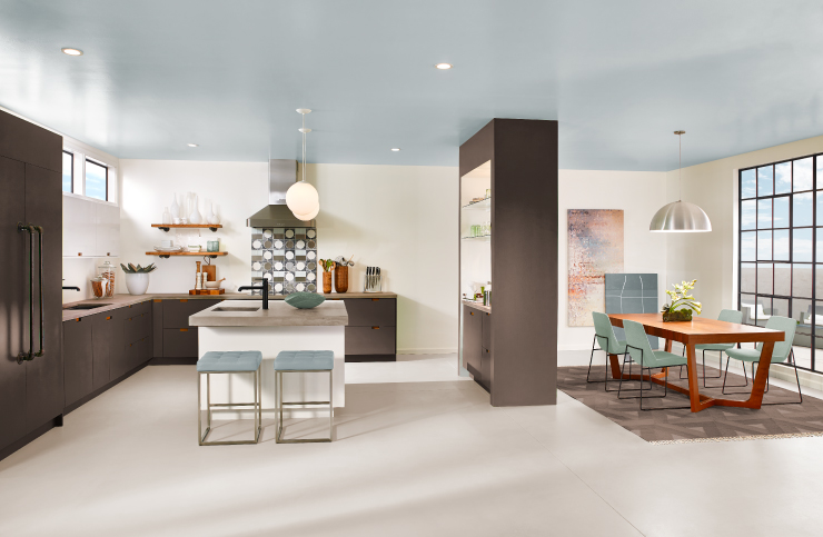 An open floor plan showing both kitchen and dining area.