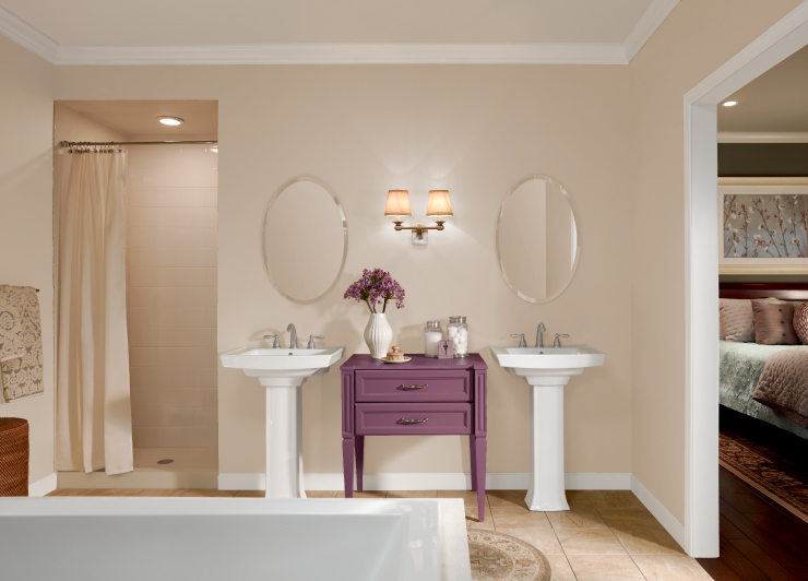 A bathroom painted in Adobe Sand.