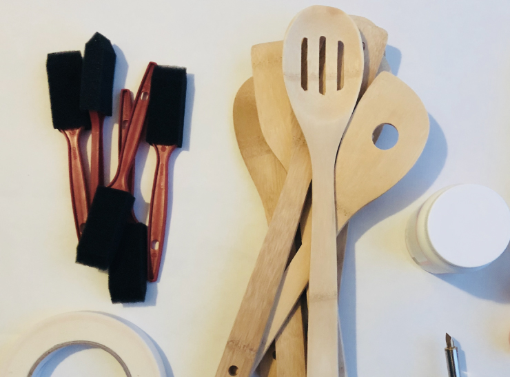 Tools needed to create the painted wood utensil project.