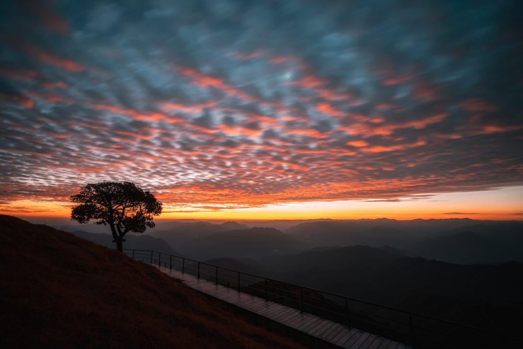 Autumnal sunset view from the mountains. 