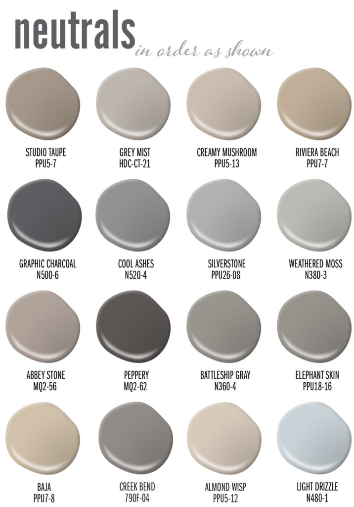 A palette of neutral paint colors.