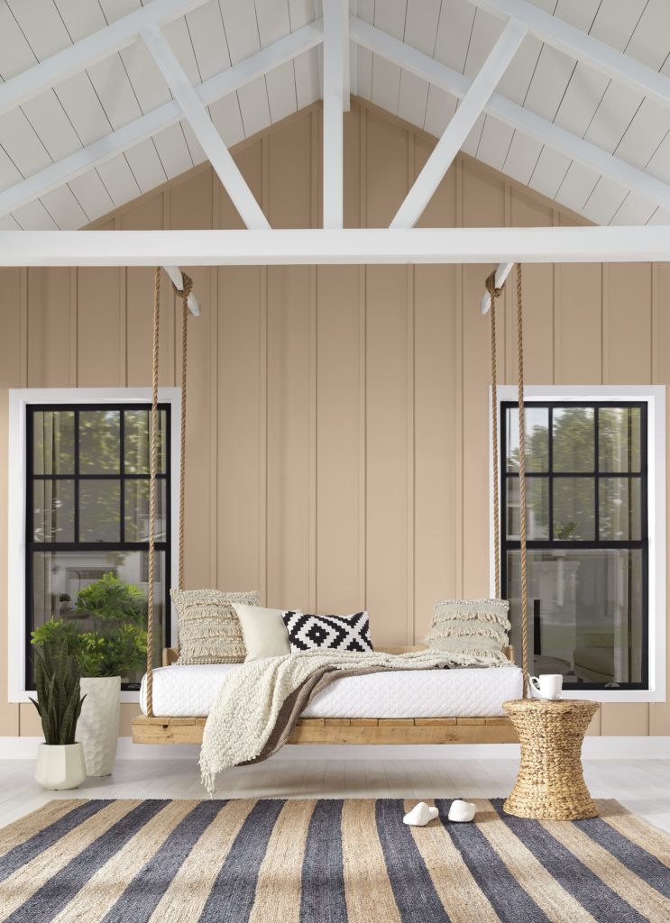 Exterior porch setting with porch swing. 