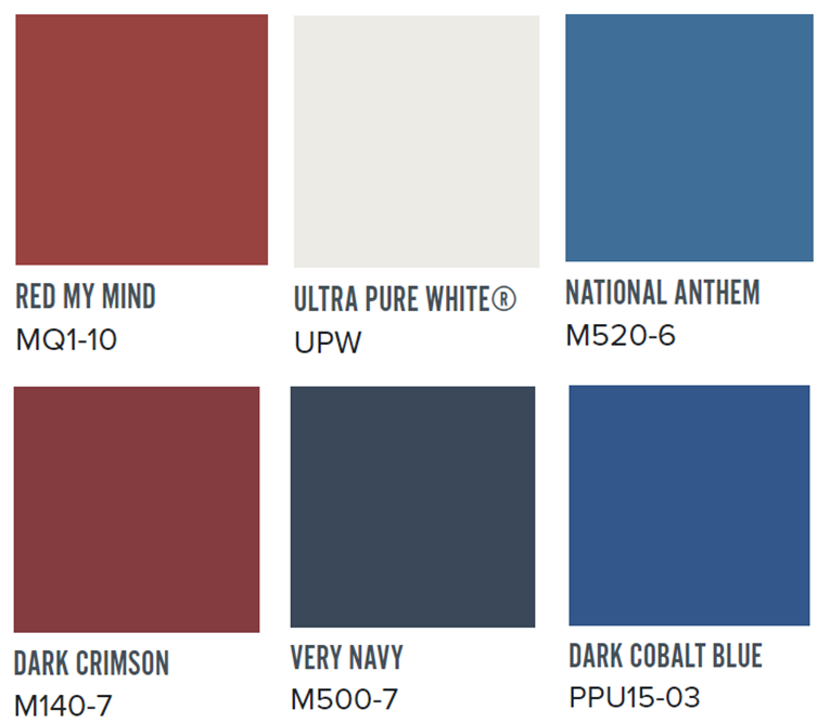 Image shows different patriotic colors in red, white and blue tones. 