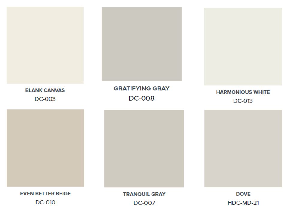 An easy to use palette of whites, light neutrals and grays.  