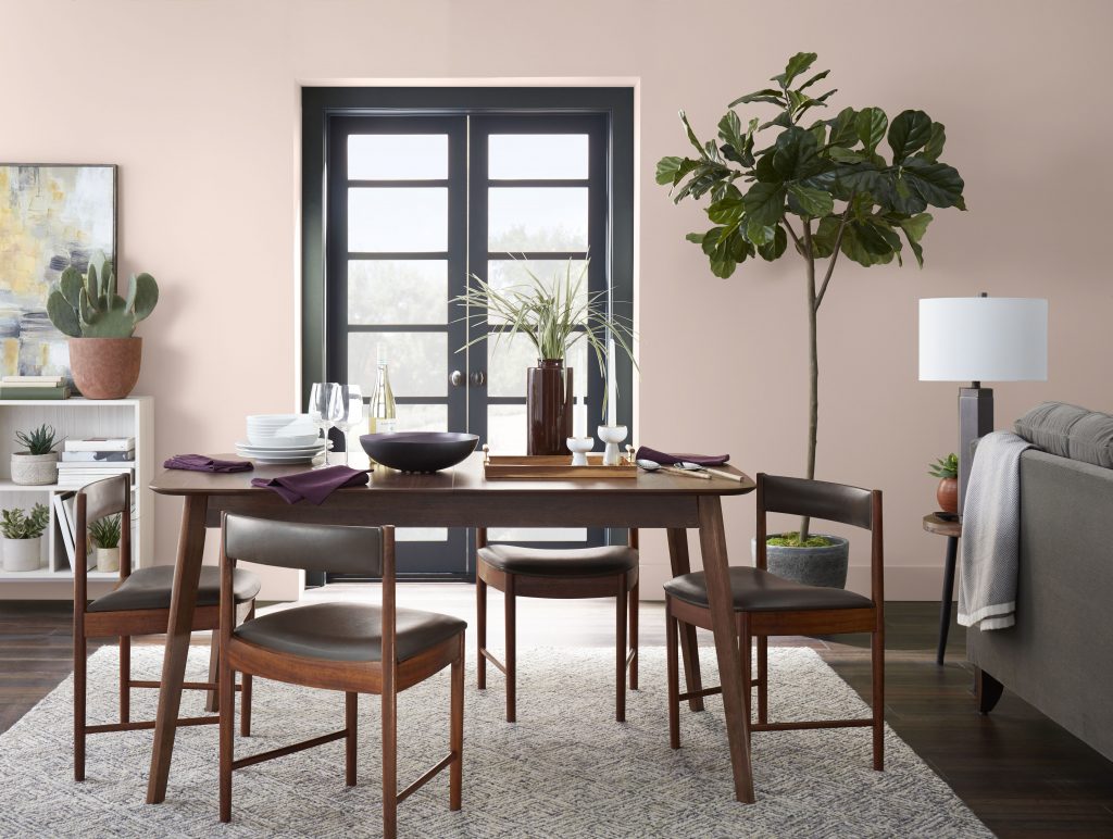 Dining Room with soft pink painted walls