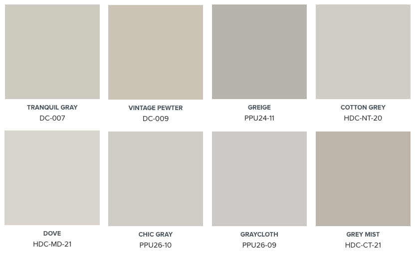 A palette of 8 greige colors.