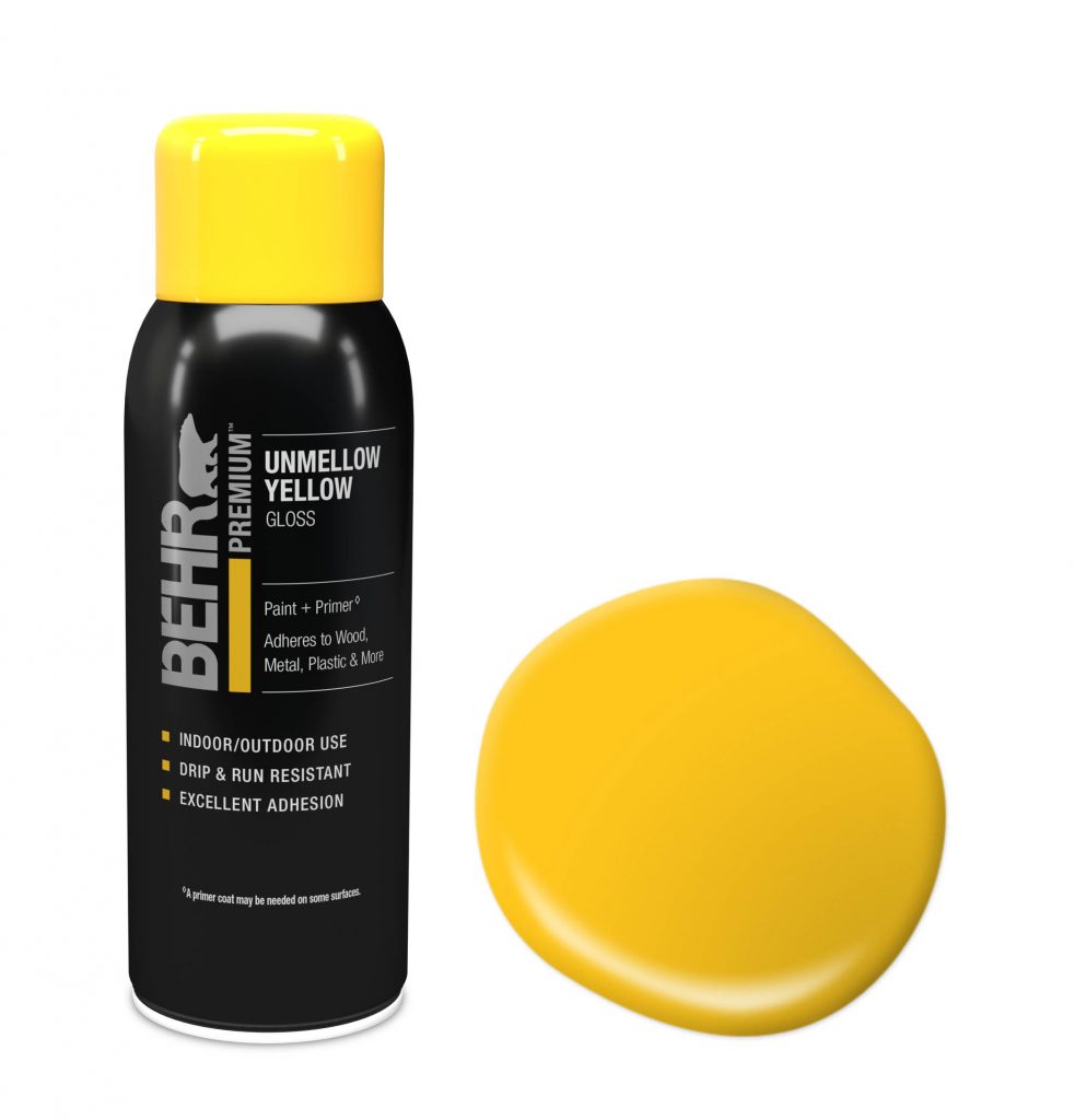 Spray paint product can and a color swatch of the yellow color.