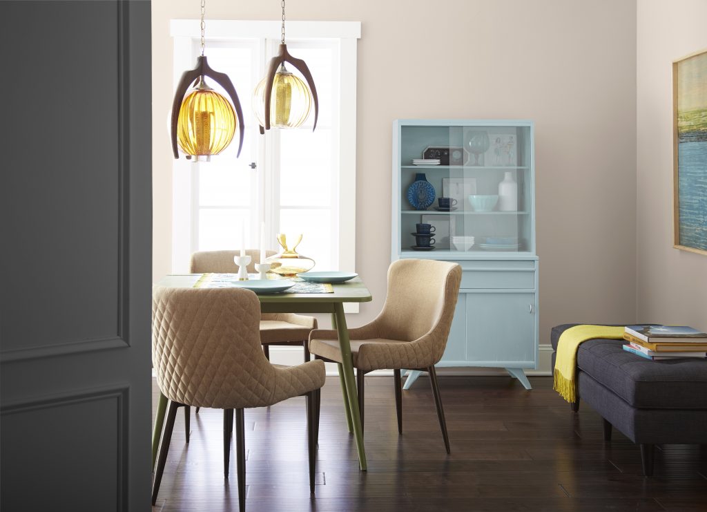 Dining area with pops of color for an eclectic look.