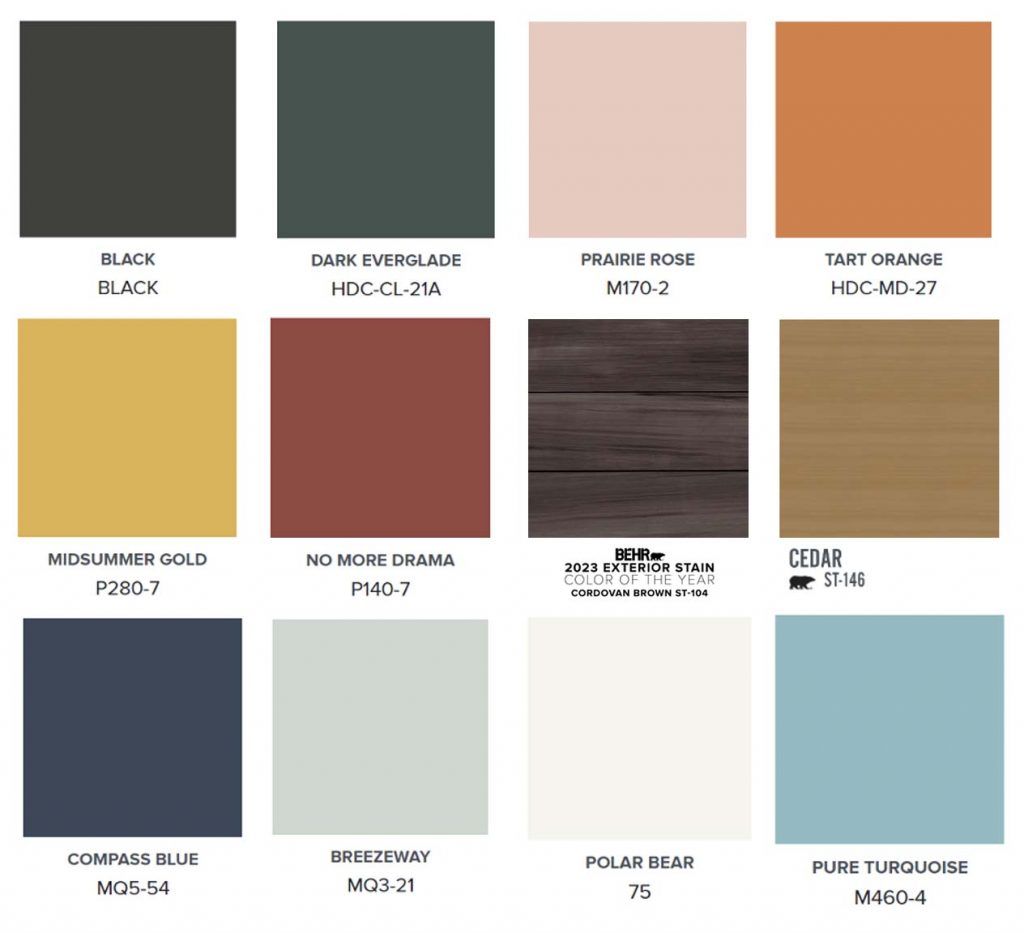 Palette of colors that are popular to use on front doors.