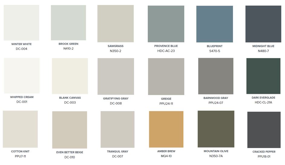 The Modern Farmhouse palette made up of eighteen colors. 