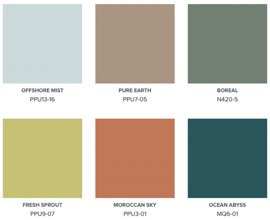 A color palette showing blues, greens, browns and orange.
