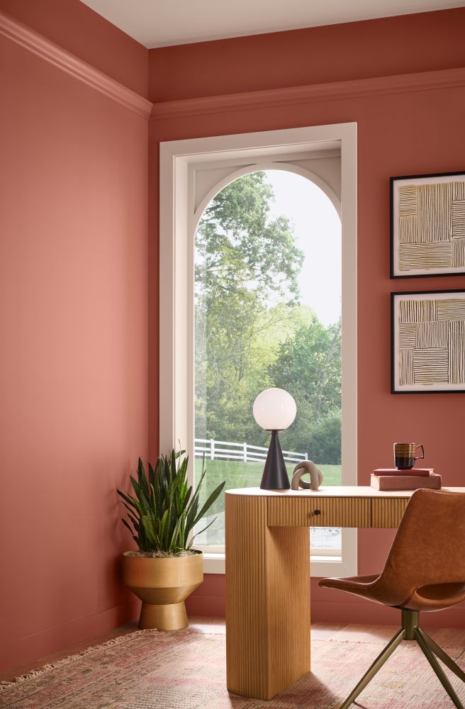 Home office paint in terra cotta color. 